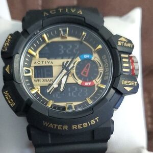 Activa Men's Black and Gold Sports Watch - Water Resistant